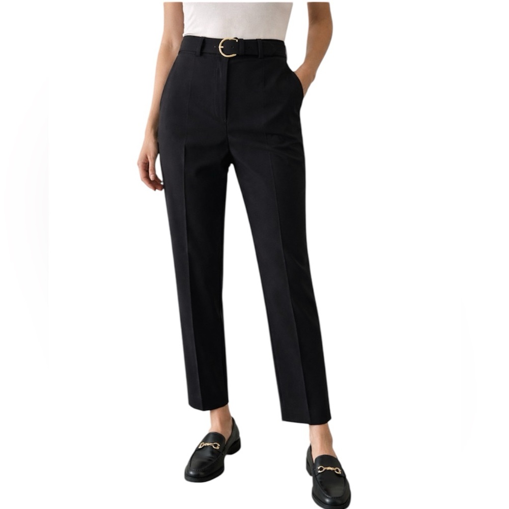 Rachel Zoe Black High Waist Straight Leg Belted Trousers